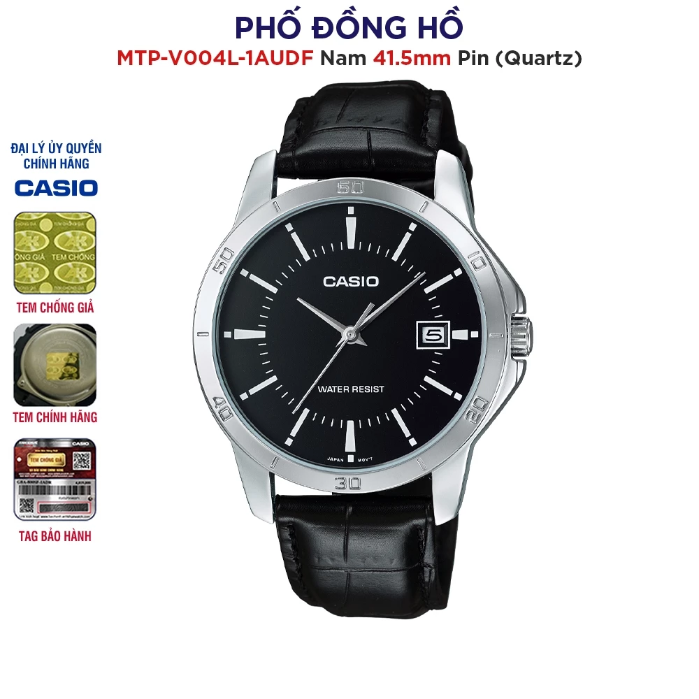 Đồng hồ nam dây da Casio chính hãng Anh Khuê MTP-V004L-1AUDF